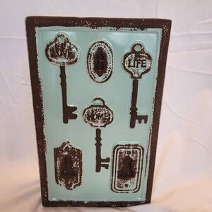 Vintage Style Key Rectangular Shaped Ceramic Vase in Brown and Teal
